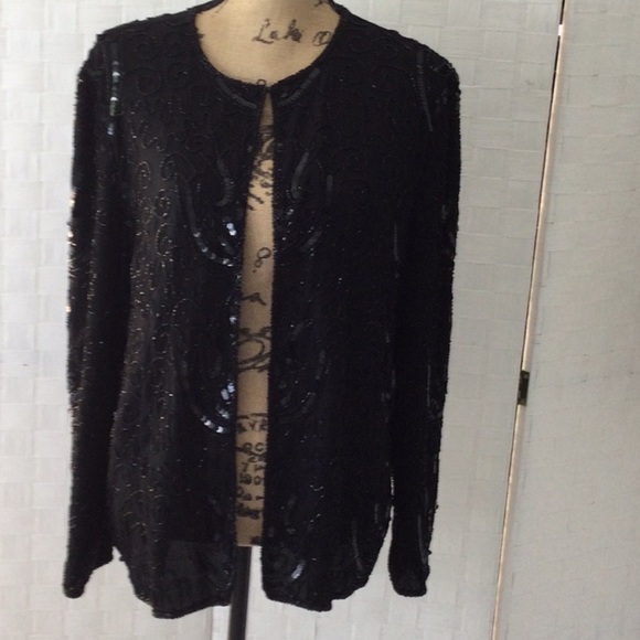 Woman’s Vintage J.M.C. Sequin Jacket size L open front hook and eye by neck #568 - Picture 1 of 8
